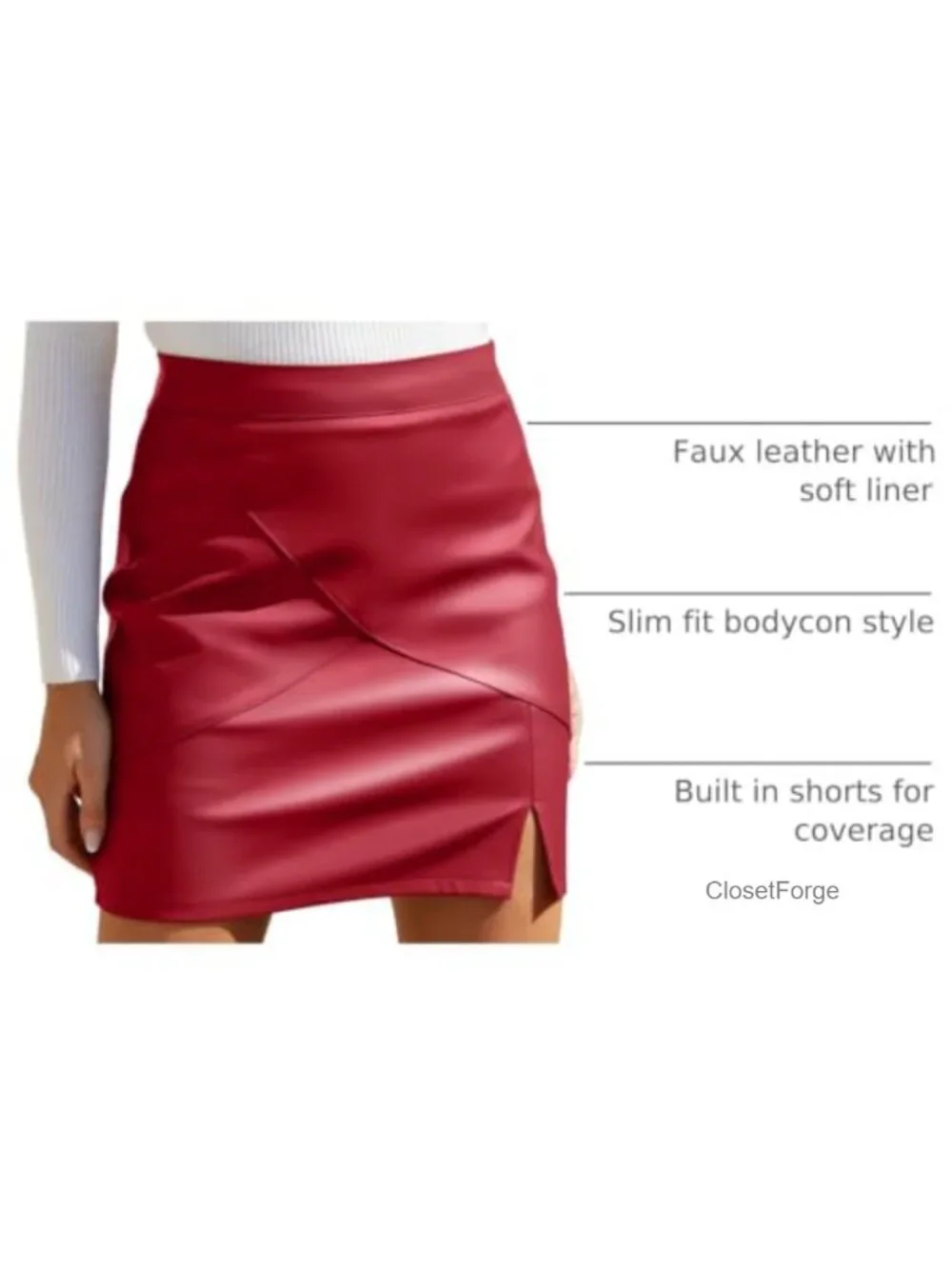 Women's Faux Leather High Waisted Bodycon Pencil Mini Skirt with Built-in Shorts